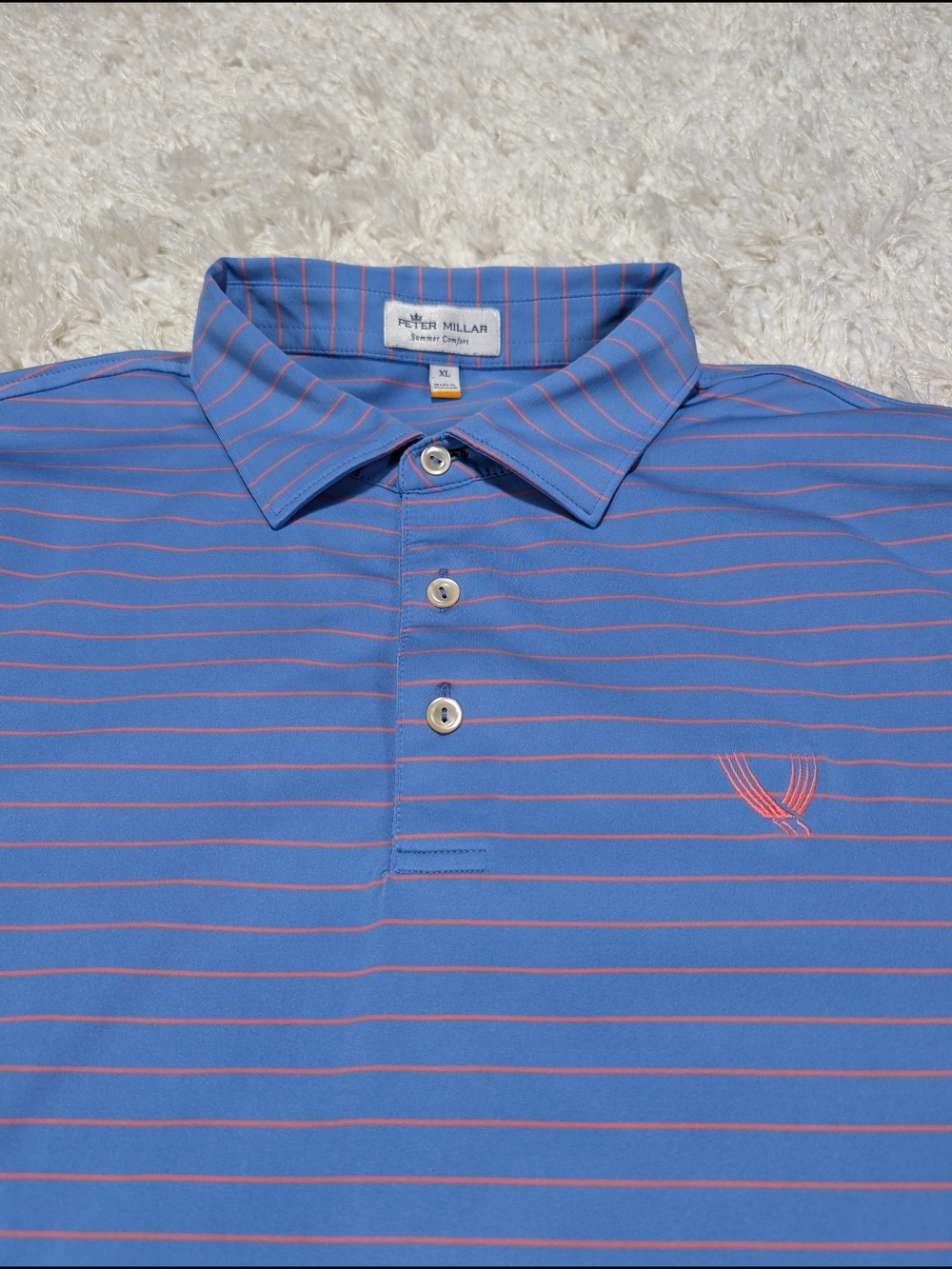 Peter Millar Blue Polo with Pink Stripe Accent - Valhalla Golf Club